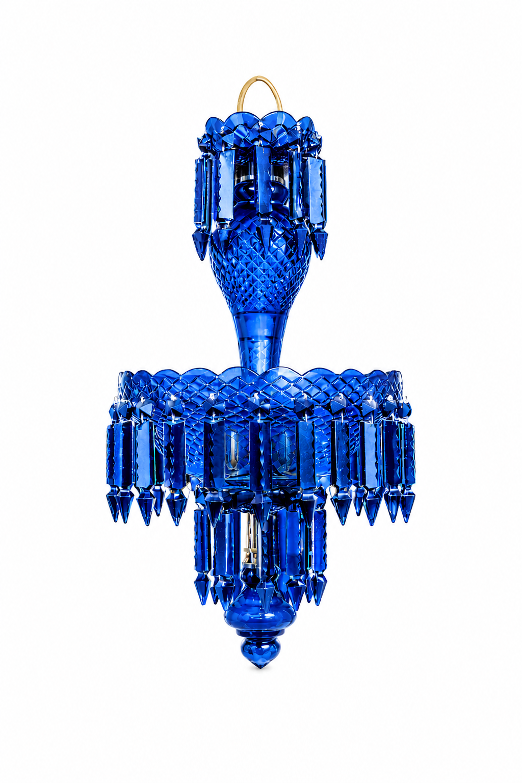 Haritma Cobalt Cut-Glass Hanging Light — Twin-Light Prism Cascade · SGE-HL-085 · Samrat Glass Emporium — view 2