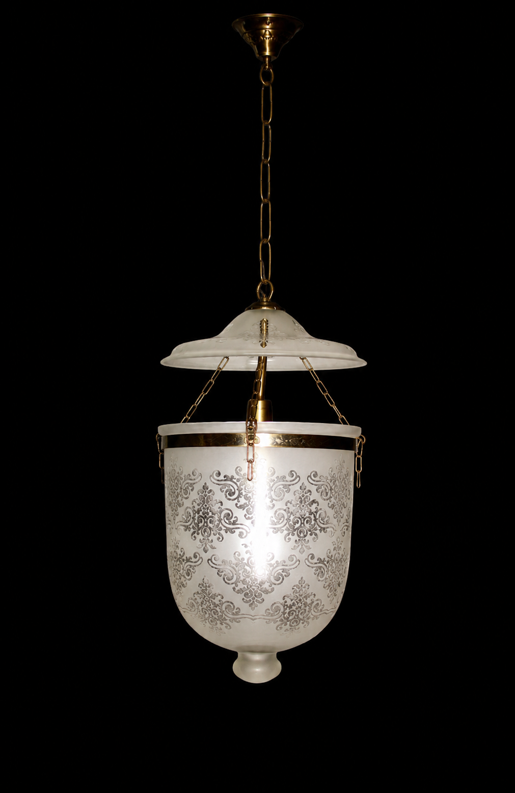 Kandil Bell-Jar Glass Hanging Light — Frosted Damask