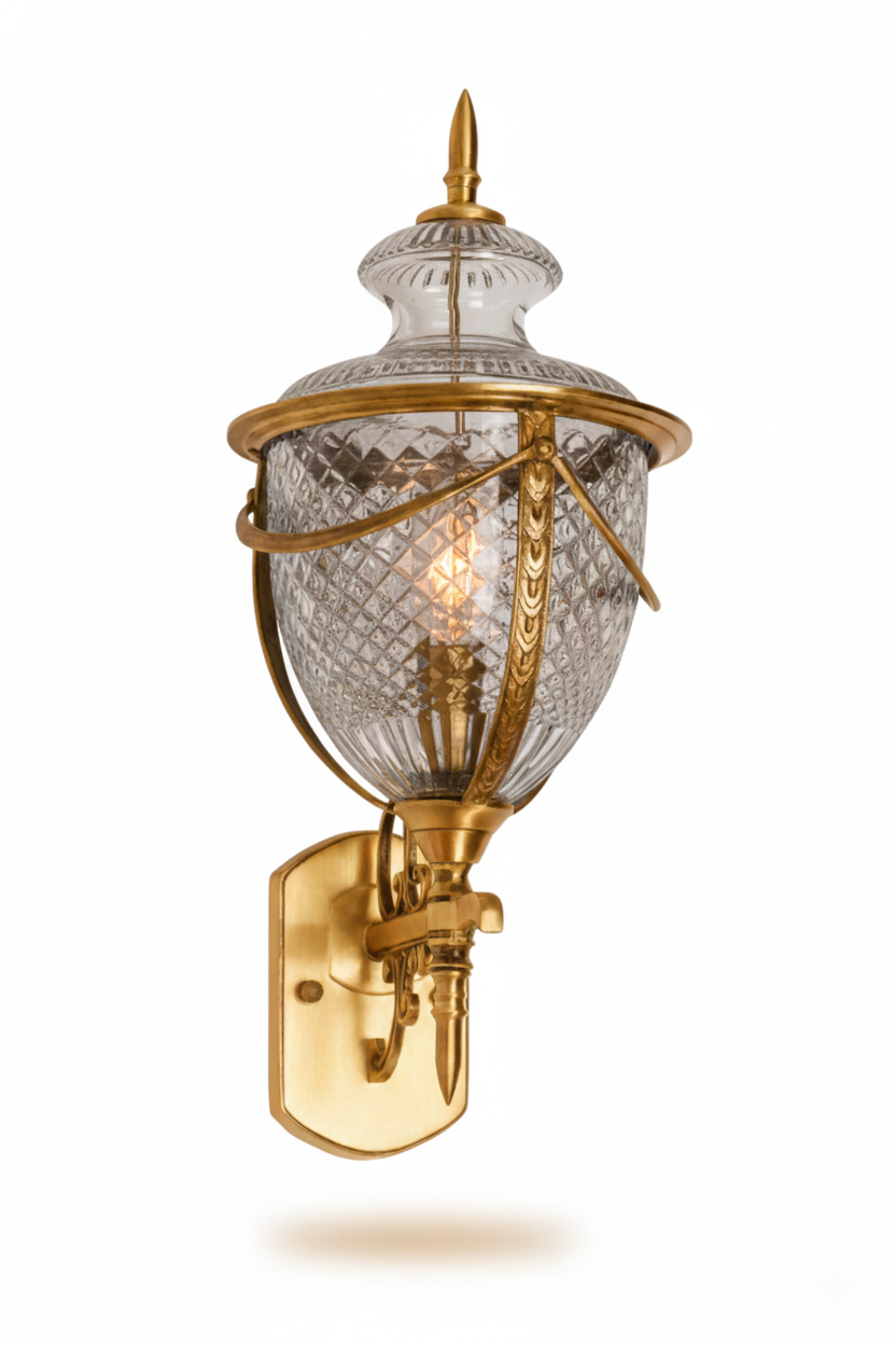 Rajsi Urn Diamond-Cut Wall Light — Grand Scroll-Arm · SGE-WL-020 · Samrat Glass Emporium — view 2