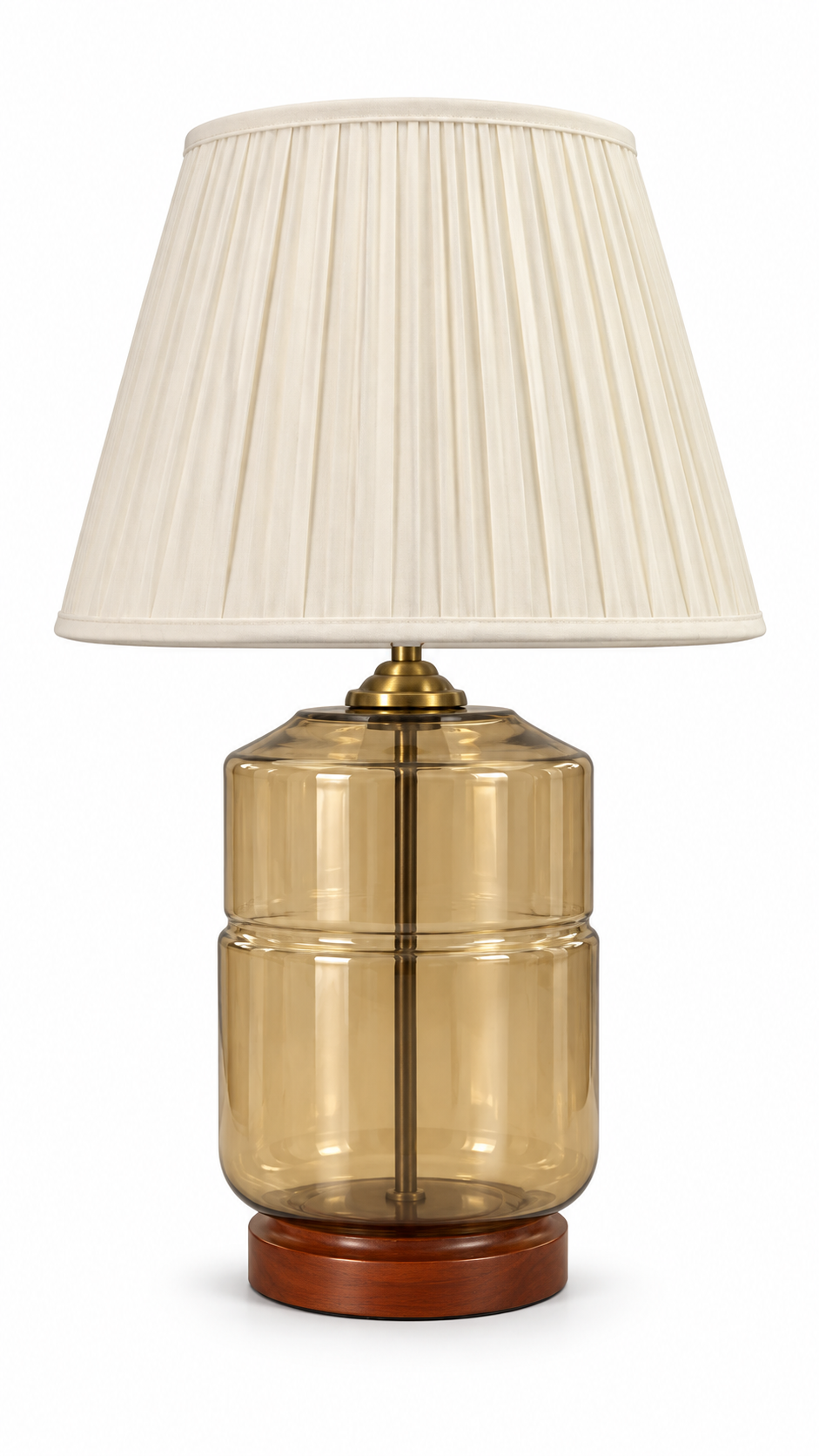 Luster-Golden Glass Cylinder Table Lamp — Segmented Body & Pleated Ivory Shade · SGE-TL-094 · Samrat Glass Emporium — view 2