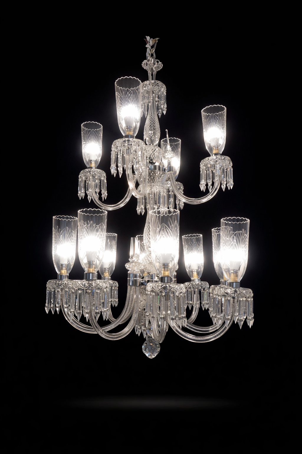 Noorvastra Etched-Tulip Twelve-Light Two-Tier Crystal Chandelier · SGE-CH-002 · Samrat Glass Emporium