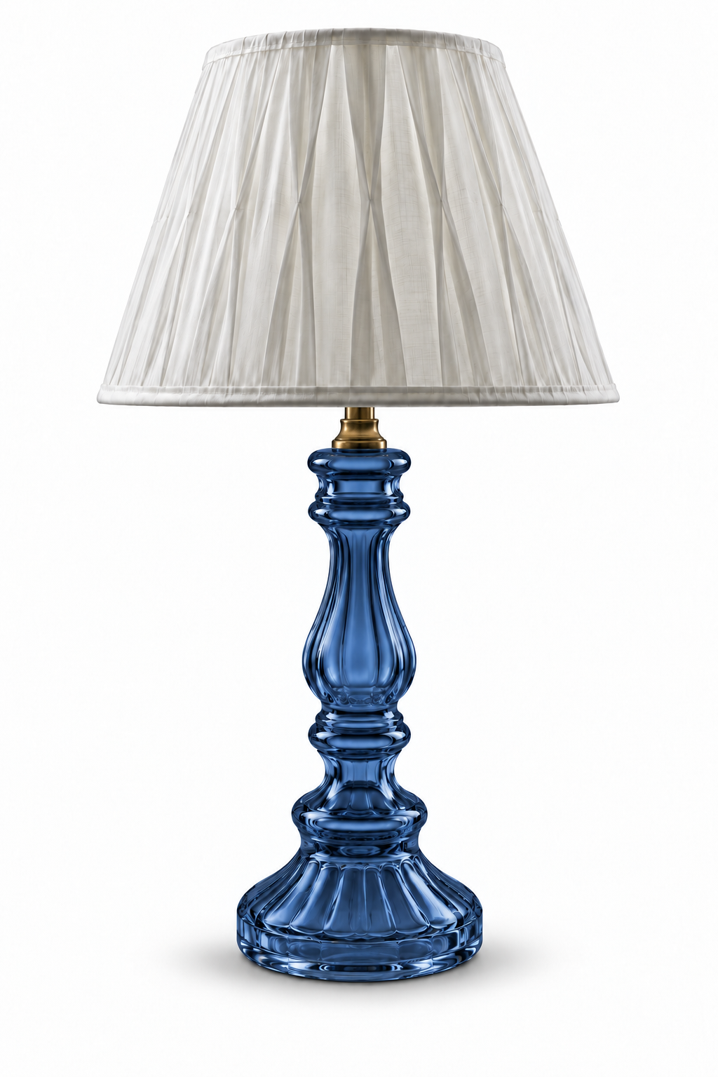 Rangstambh Cobalt-Blue Fluted-Glass Baluster Table Lamp — Pleated Ivory Shade · SGE-TL-088 · Samrat Glass Emporium — view 2