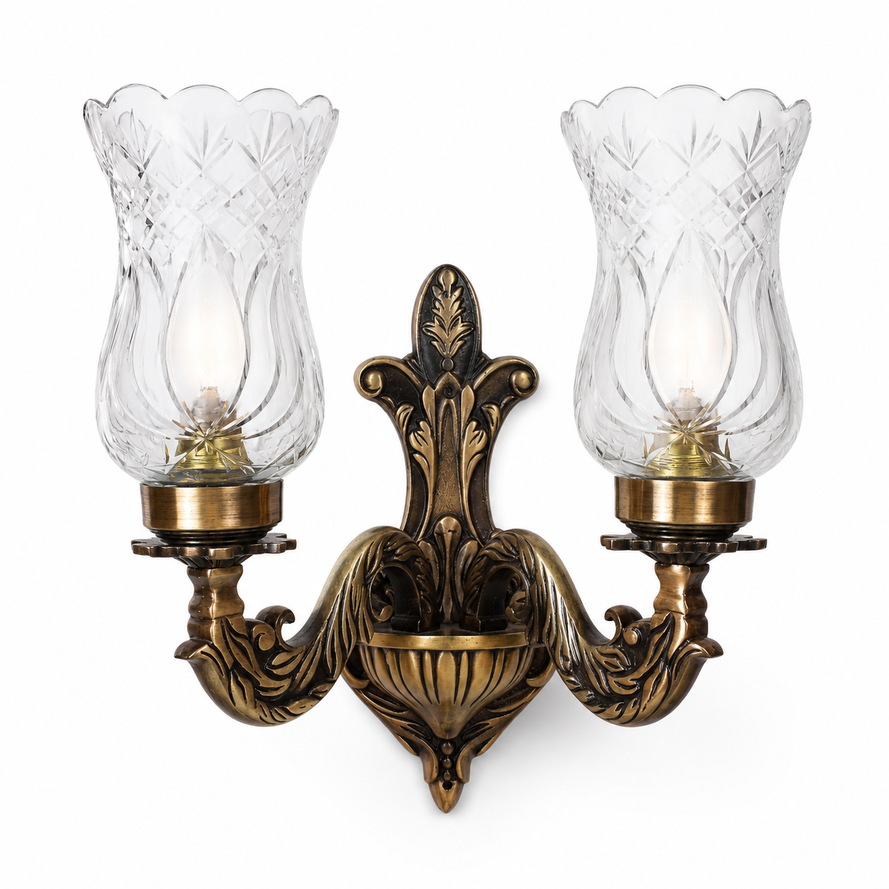 Padmapatra Scalloped Floral-Cut Clear Glass Twin-Light Wall Sconce · Wall Light · SGE-WL-058 · Samrat Glass Emporium — view 2