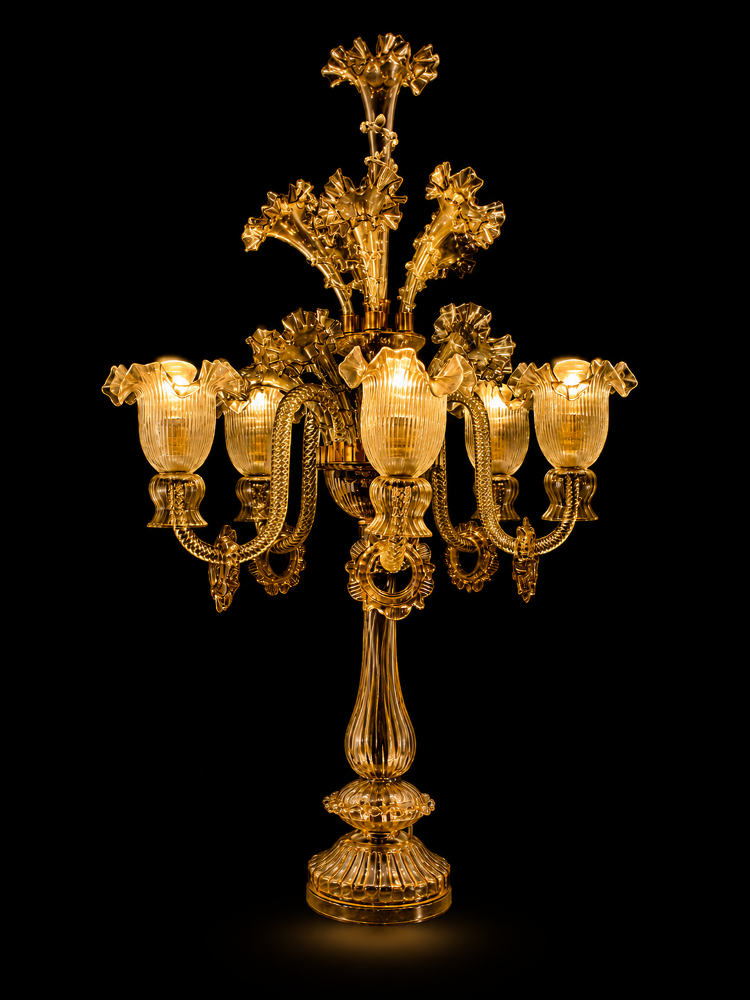Gulzar Clear Glass Floor Chandelier — Five Light