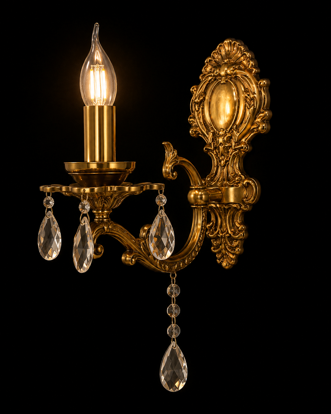 Rajdarbar Crystal-Drop Single-Light Candle Wall Sconce