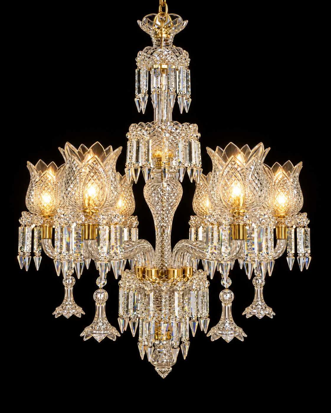Kamaljyoti Lotus-Cut Crystal Six-Light Chandelier · SGE-CH-115 · Samrat Glass Emporium