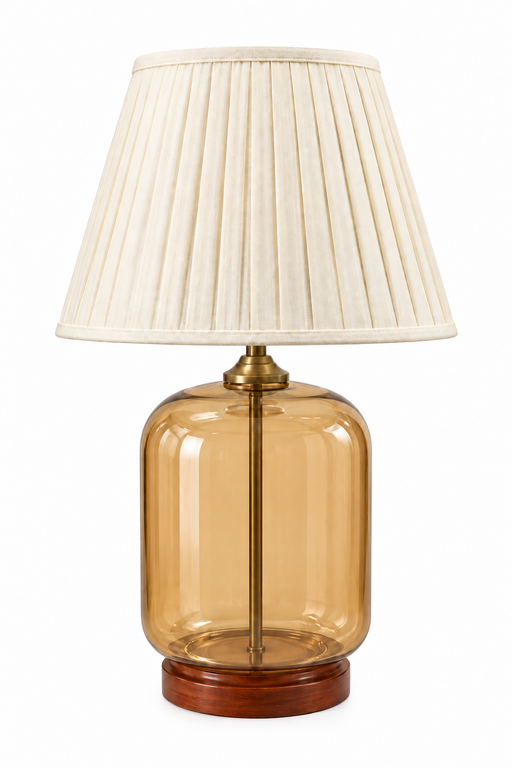 Luster-Golden Glass Cylinder Table Lamp — Seamless Body & Pleated Ivory Shade · SGE-TL-095 · Samrat Glass Emporium — view 2