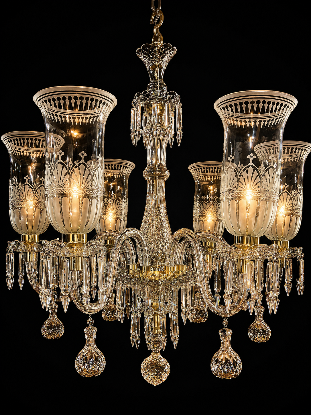 Regalia Flare Etched Glass Crystal Chandelier · SGE-CH-012 · Samrat Glass Emporium
