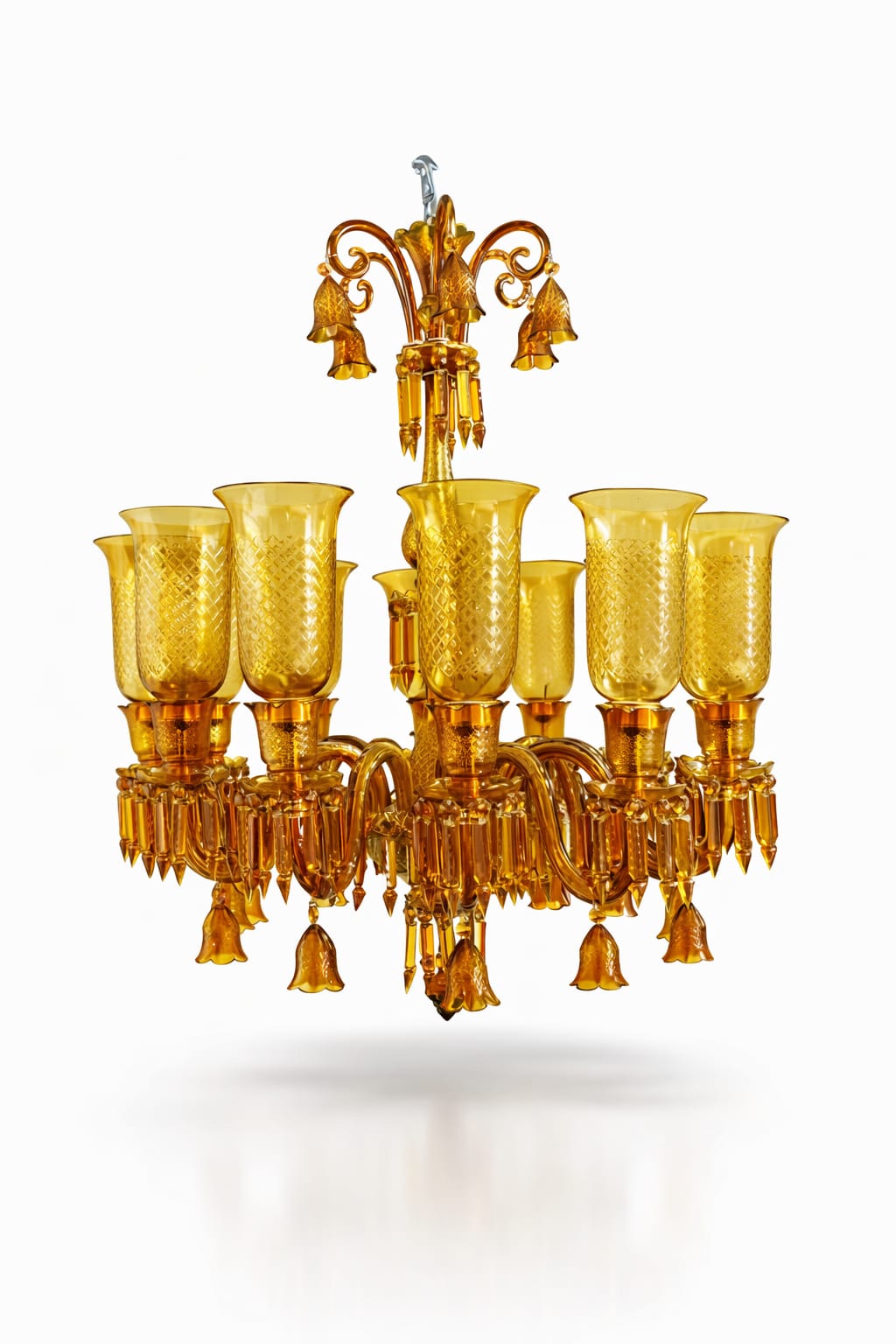 Meher Diamond-Cut Tulip Grand Chandelier — 12-Light Amber · SGE-CH-083 · Samrat Glass Emporium — view 2