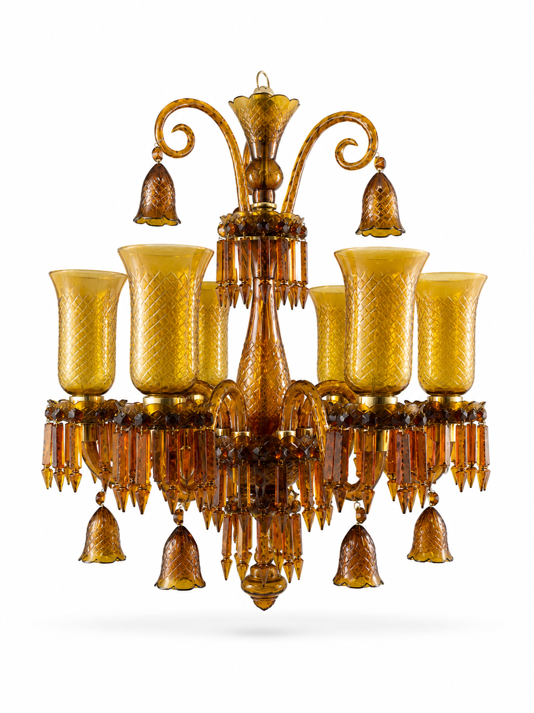 Gulnaar Diamond-Hurricane Six-Light Glass Chandelier — Amber · SGE-CH-066 · Samrat Glass Emporium — view 2