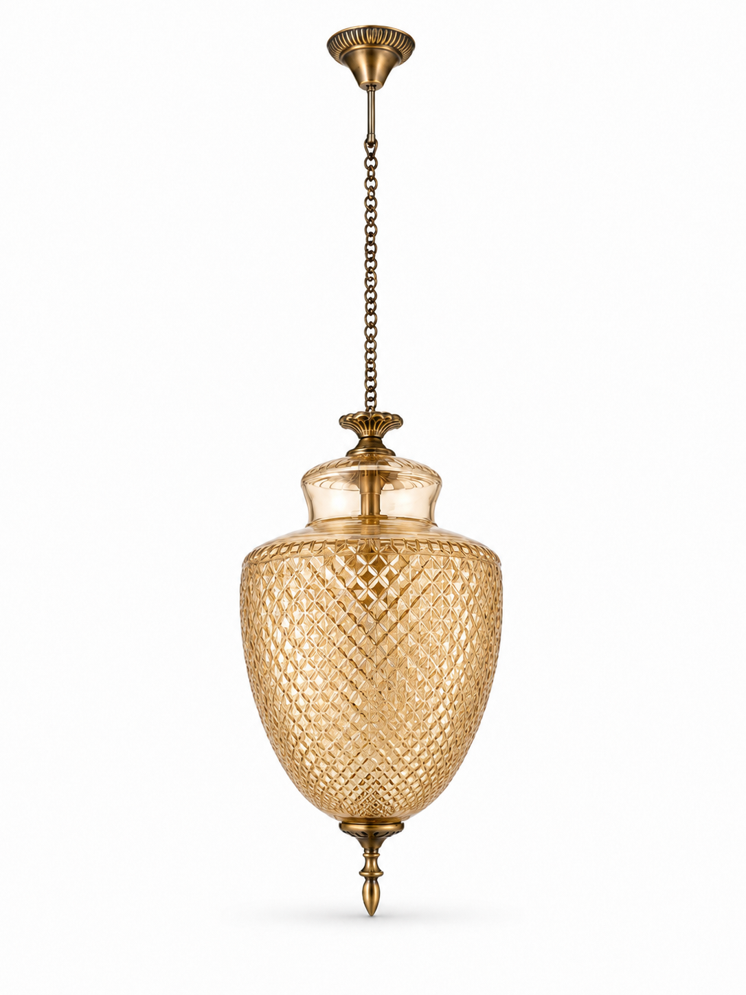 Rajsi Diamond-Lattice Glass Urn Hanging Light — 12" · SGE-HL-107 · Samrat Glass Emporium — view 2