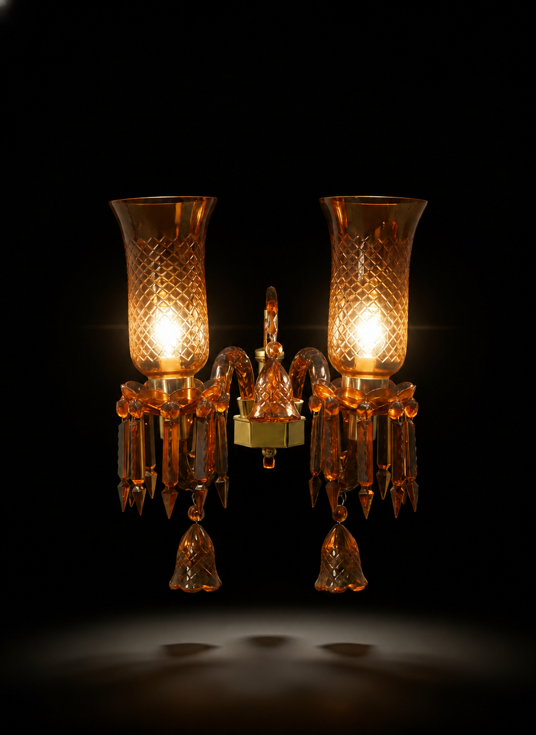 Meher Diamond-Cut Tulip Twin-Light Crystal Wall Sconce — Amber