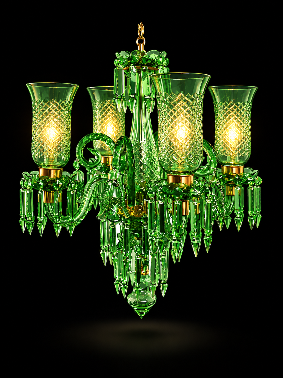 Meher Diamond-Cut Tulip Chandelier — 4-Light Emerald Green