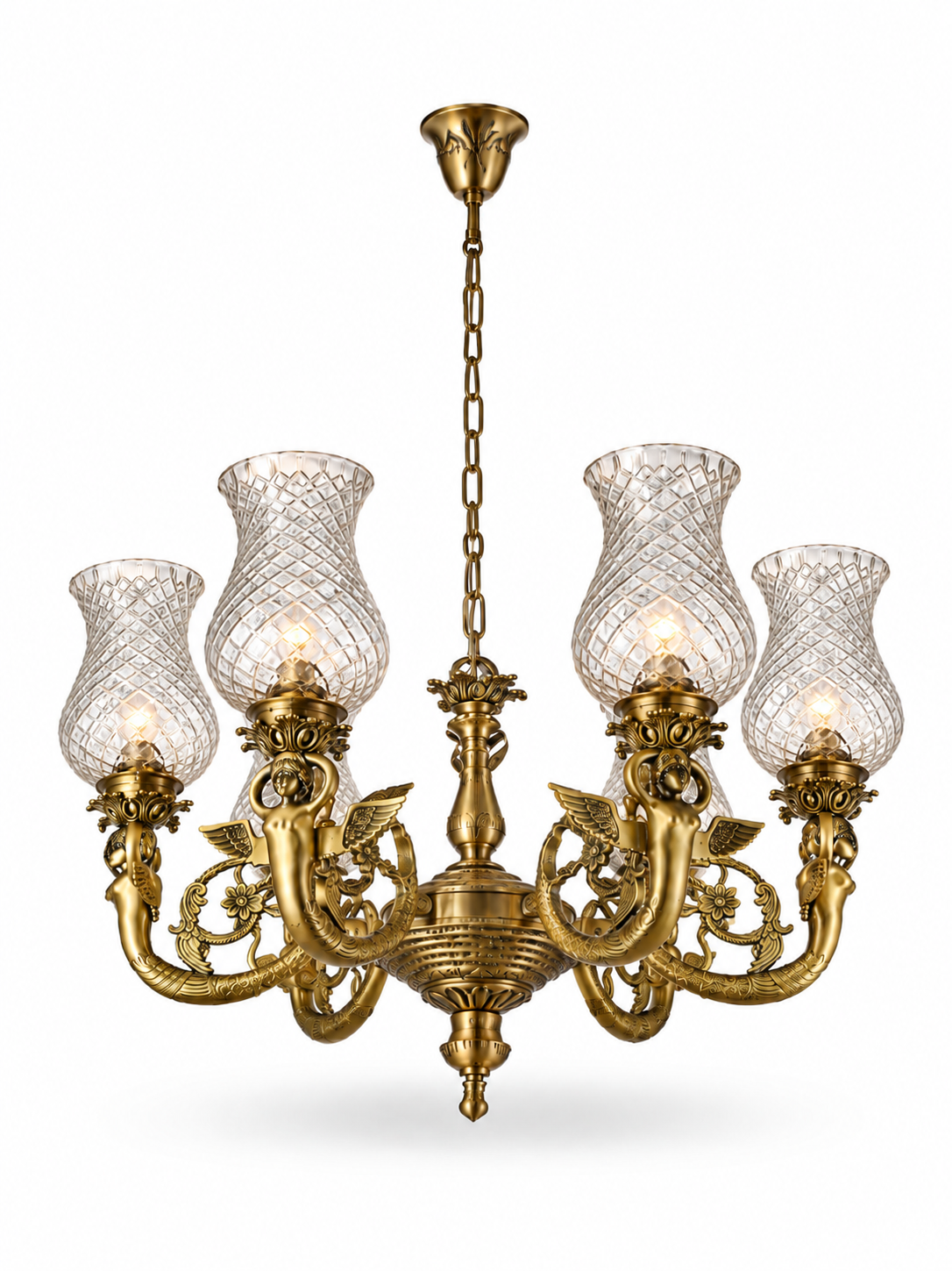 Mayur-Apsara Diamond-Lattice Four-Arm Chandelier · SGE-CH-078 · Samrat Glass Emporium — view 2