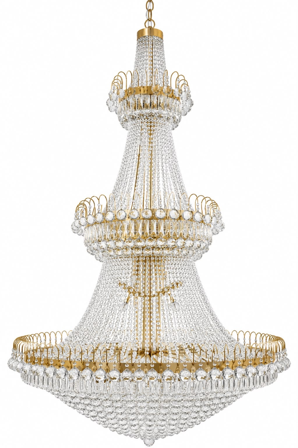 Ratnamala Concentric Crystal-Dome Cascade Chandelier — Three-Tier Gold · SGE-CH-126 · Samrat Glass Emporium — view 2