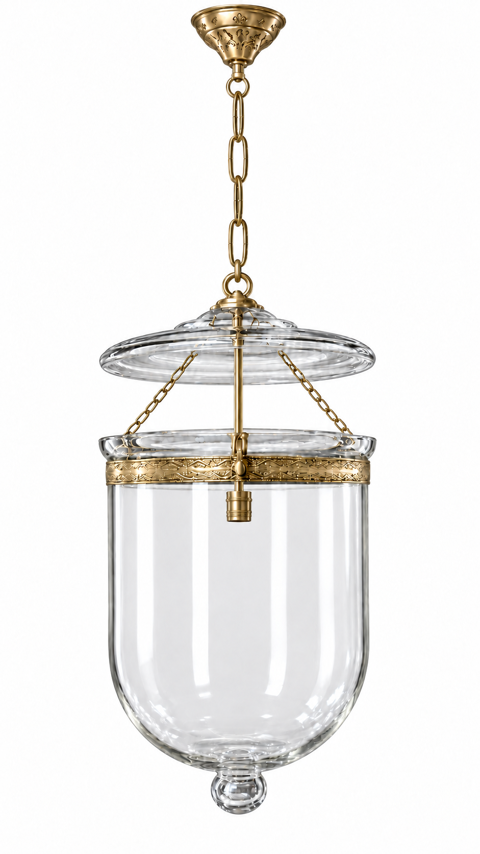 Kandil Bell-Jar Glass Hanging Light — Plain Clear Single-Light · SGE-HL-124 · Samrat Glass Emporium — view 2