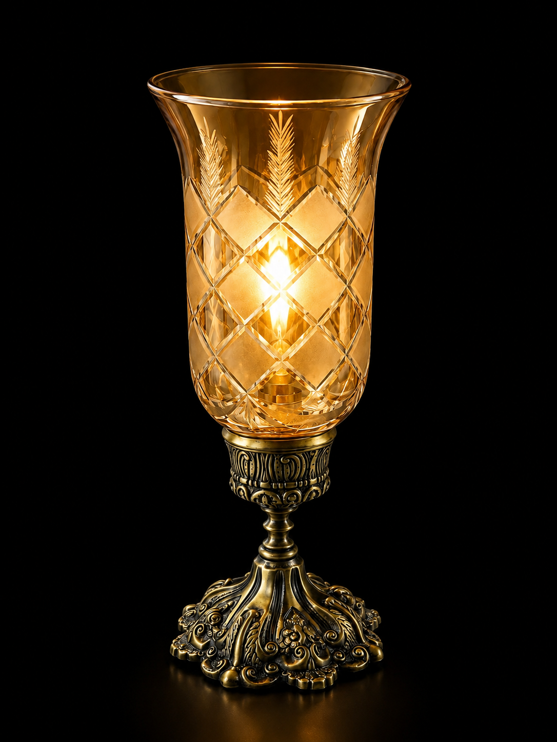 Rajwada Pinecone-Etched Amber Hurricane Table Lamp