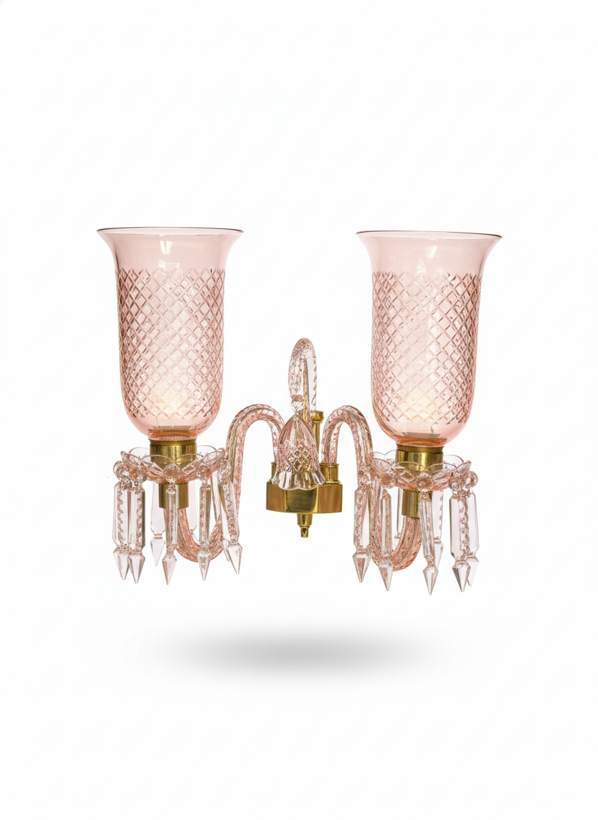 Meher Diamond-Cut Tulip Twin-Light Crystal Wall Sconce — Blush Pink · Wall Light · SGE-WL-066 · Samrat Glass Emporium — view 2