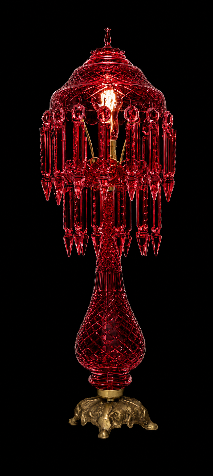Sheesh Mahal Prism-Canopy Table Lamp — Ruby Red
