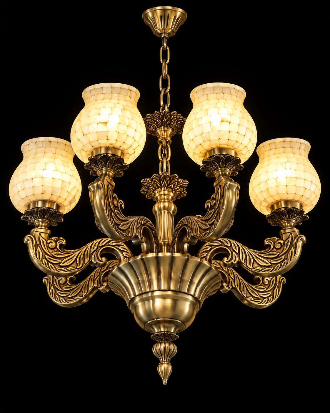 Kamaljaal Ivory Mosaic Urn Eight-Light Chandelier
