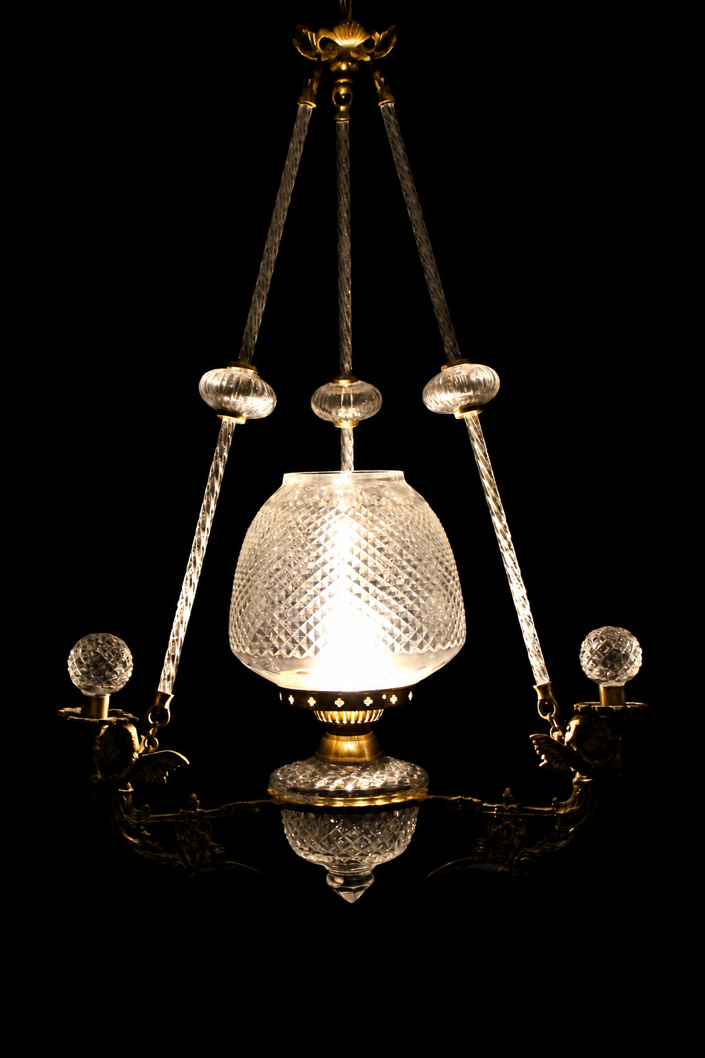 Cherub Motif Diamond-Cut Clear Glass Hanging Light