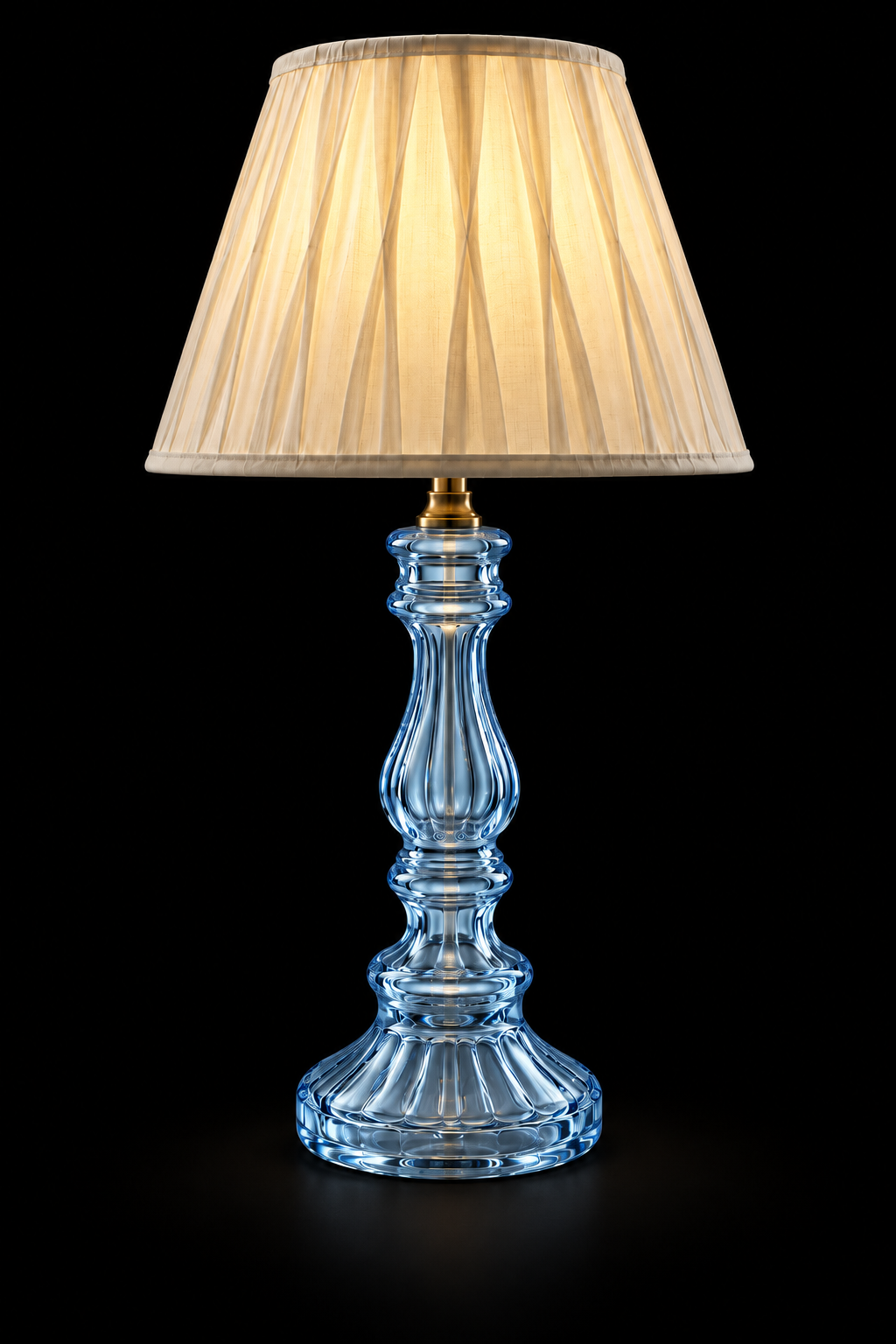 Rangstambh Light-Blue Fluted-Glass Baluster Table Lamp — Pleated Ivory Shade