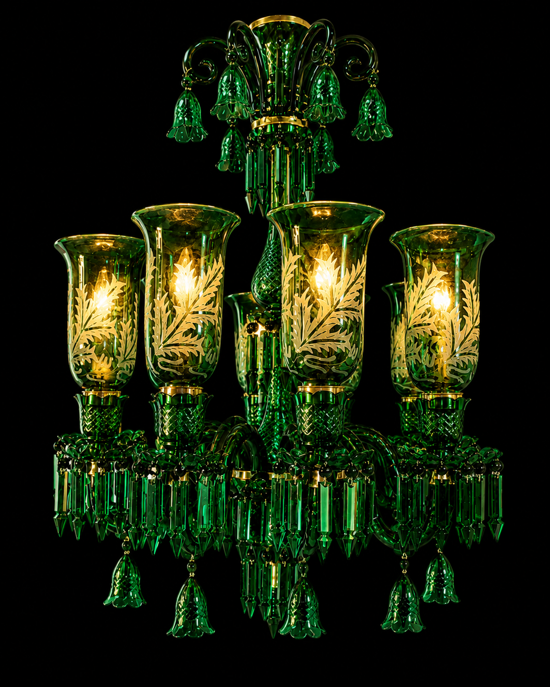 Afsana Etched Leaf Tulip Grand Chandelier — 8-Light Emerald Green