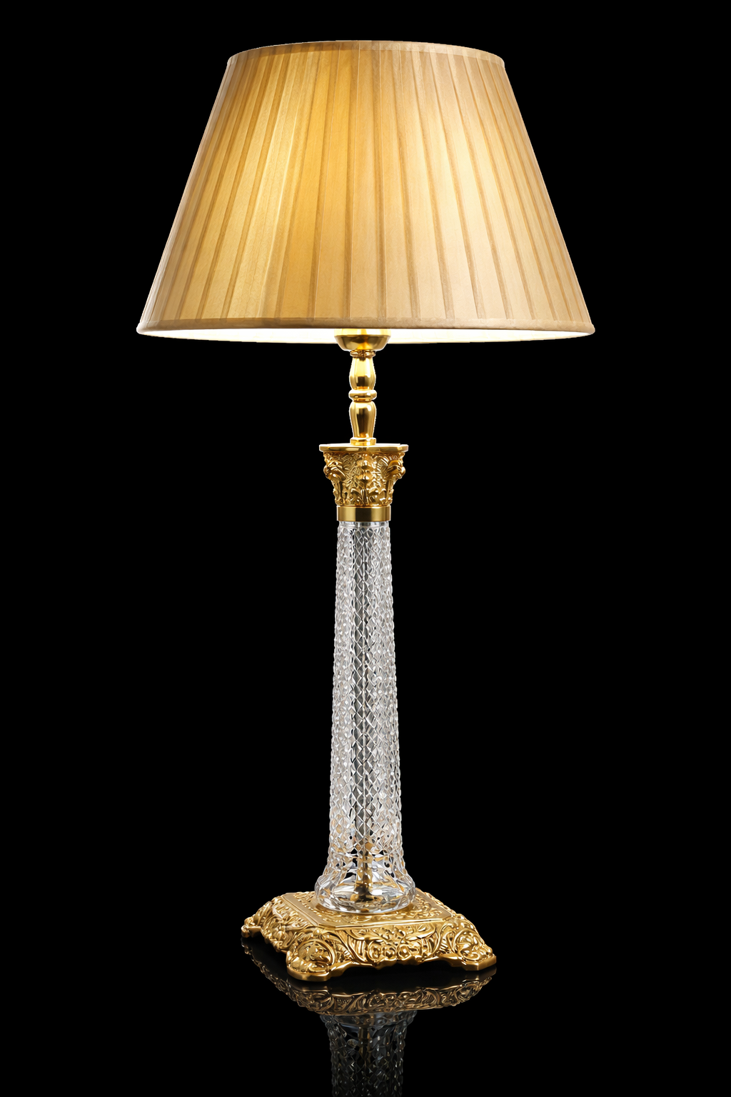 Virāsat Corinthian Lattice-Cut Crystal Table Lamp – Pleated Gold Shade