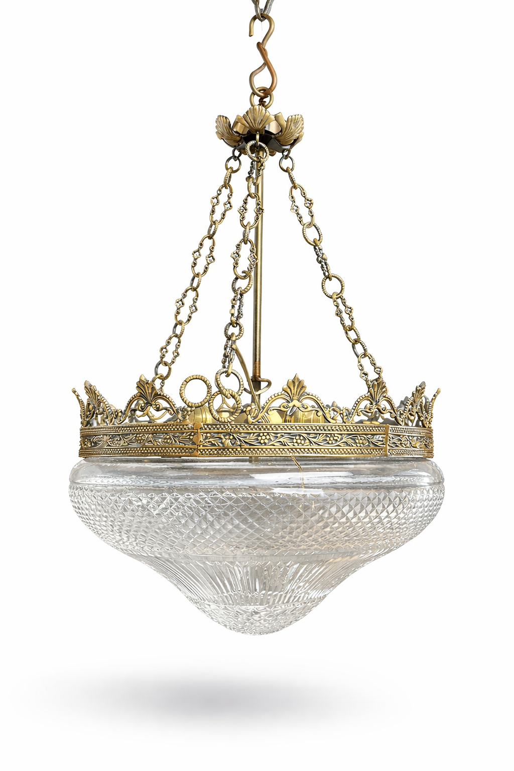 Mukut Diamond-Cut Glass Bowl Hanging Light — Crown-Rim · SGE-HL-012 · Samrat Glass Emporium — view 2