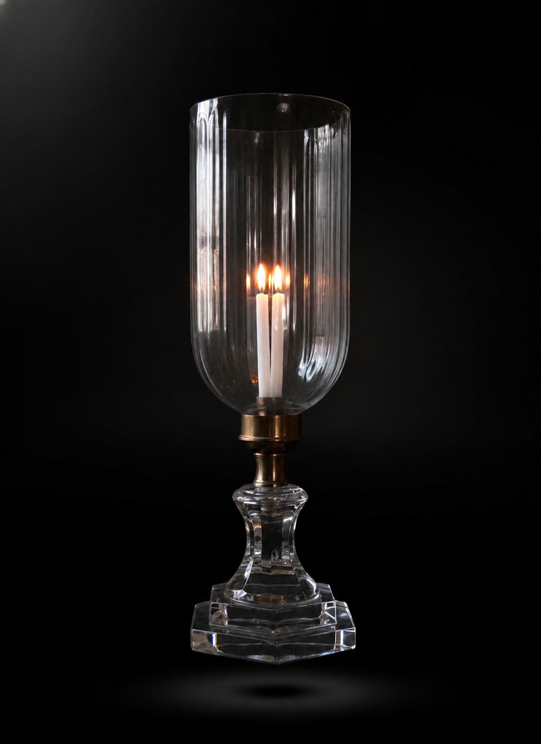 Shubhra Fluted-Column Clear Glass Candle Stand
