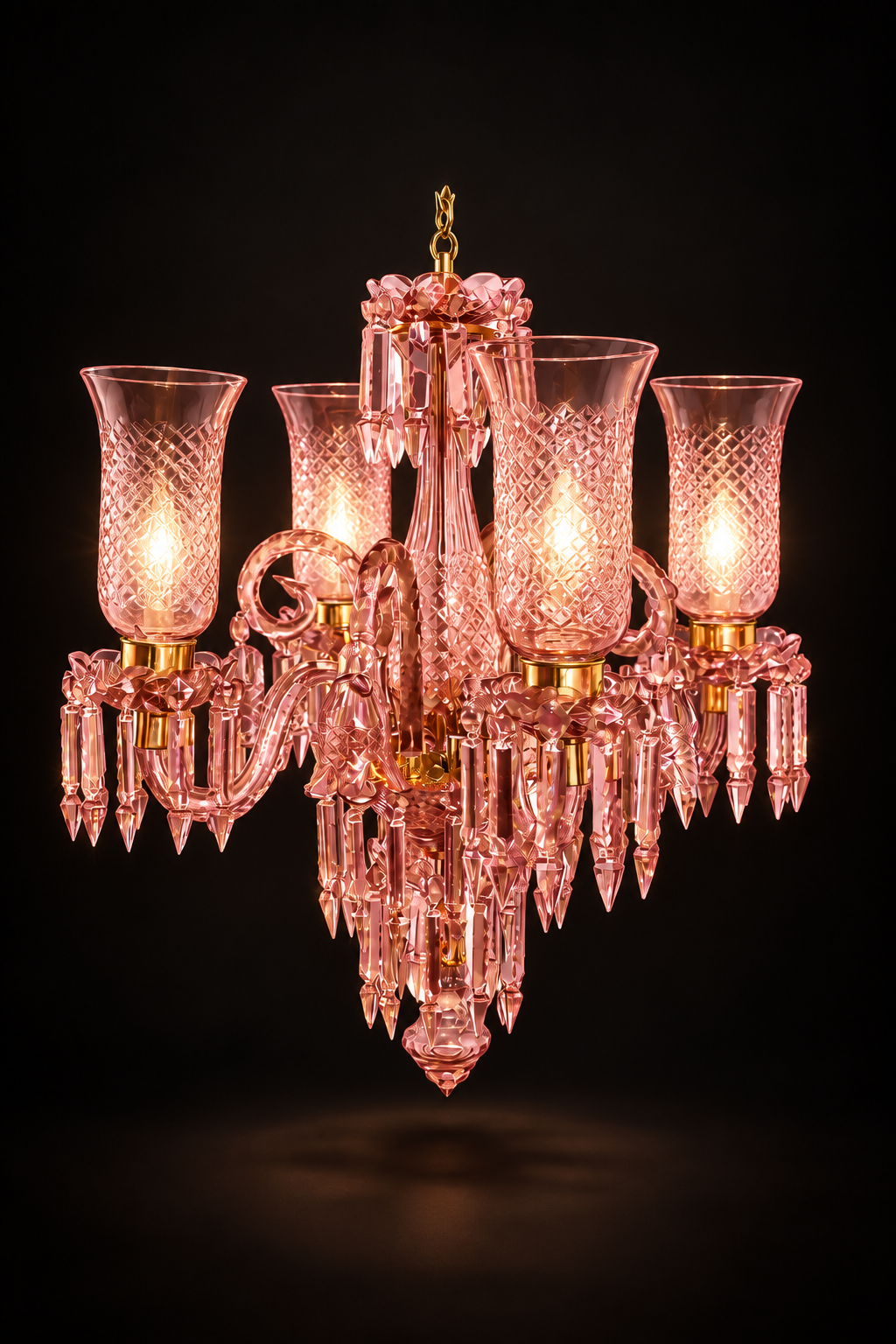 Meher Diamond-Cut Tulip Chandelier — 4-Light Rose Pink