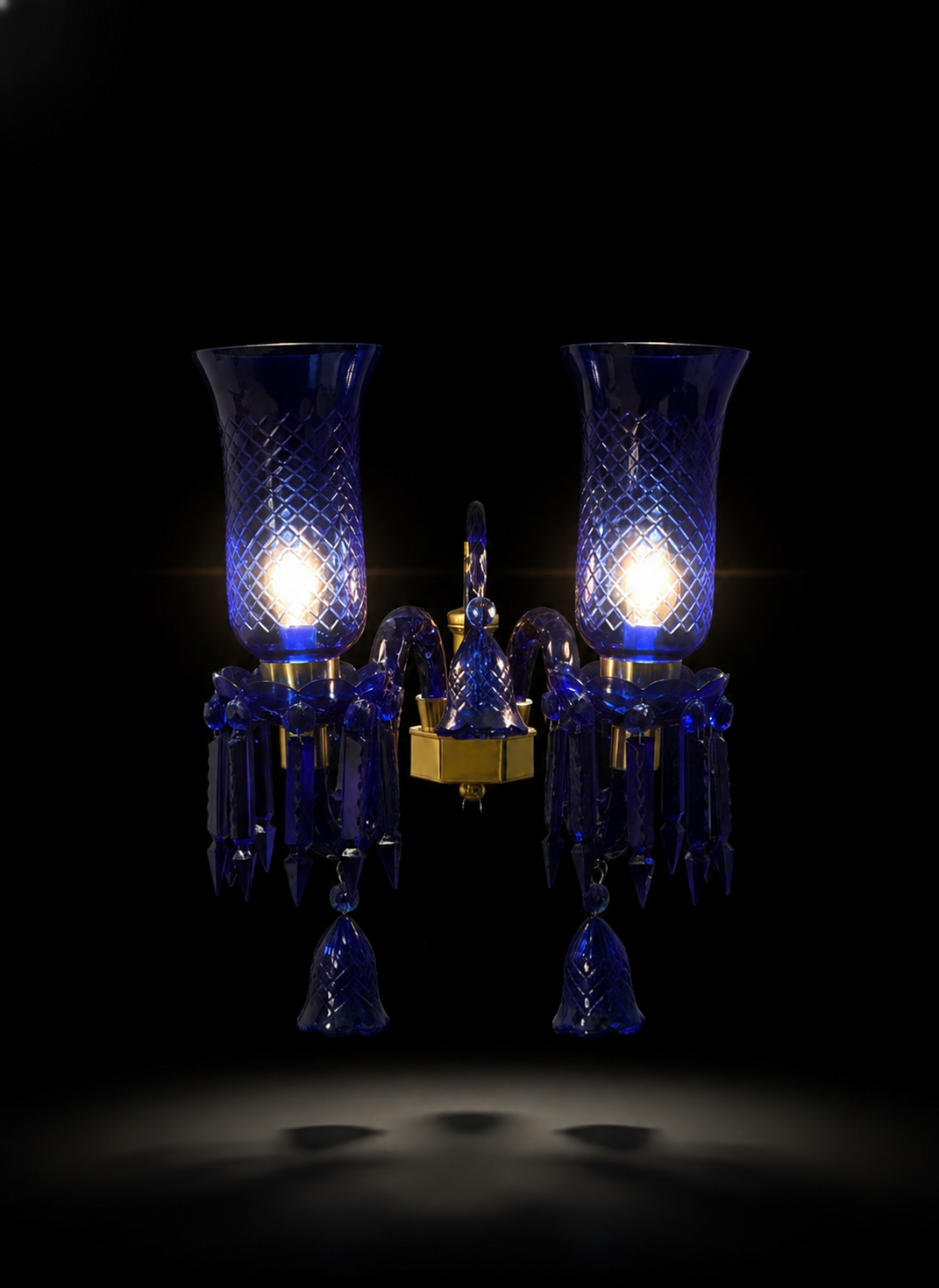 Meher Diamond-Cut Tulip Twin-Light Crystal Wall Sconce — Cobalt Blue