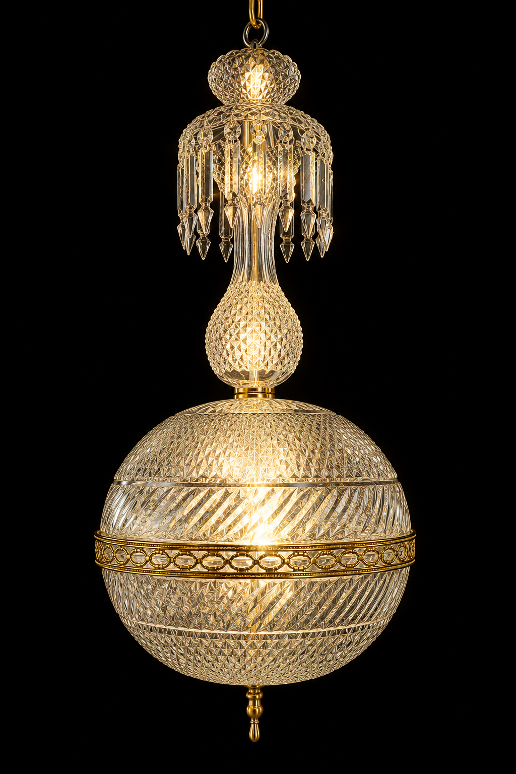 Golak Glass Globe Hanging Light — Diamond-Cut Lotus Crown
