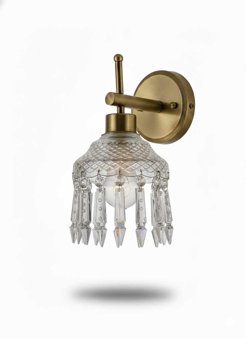 Muktamaala Diamond-Quilt Crystal-Drop Single-Light Wall Lamp · Wall Light · SGE-WL-103 · Samrat Glass Emporium — view 2