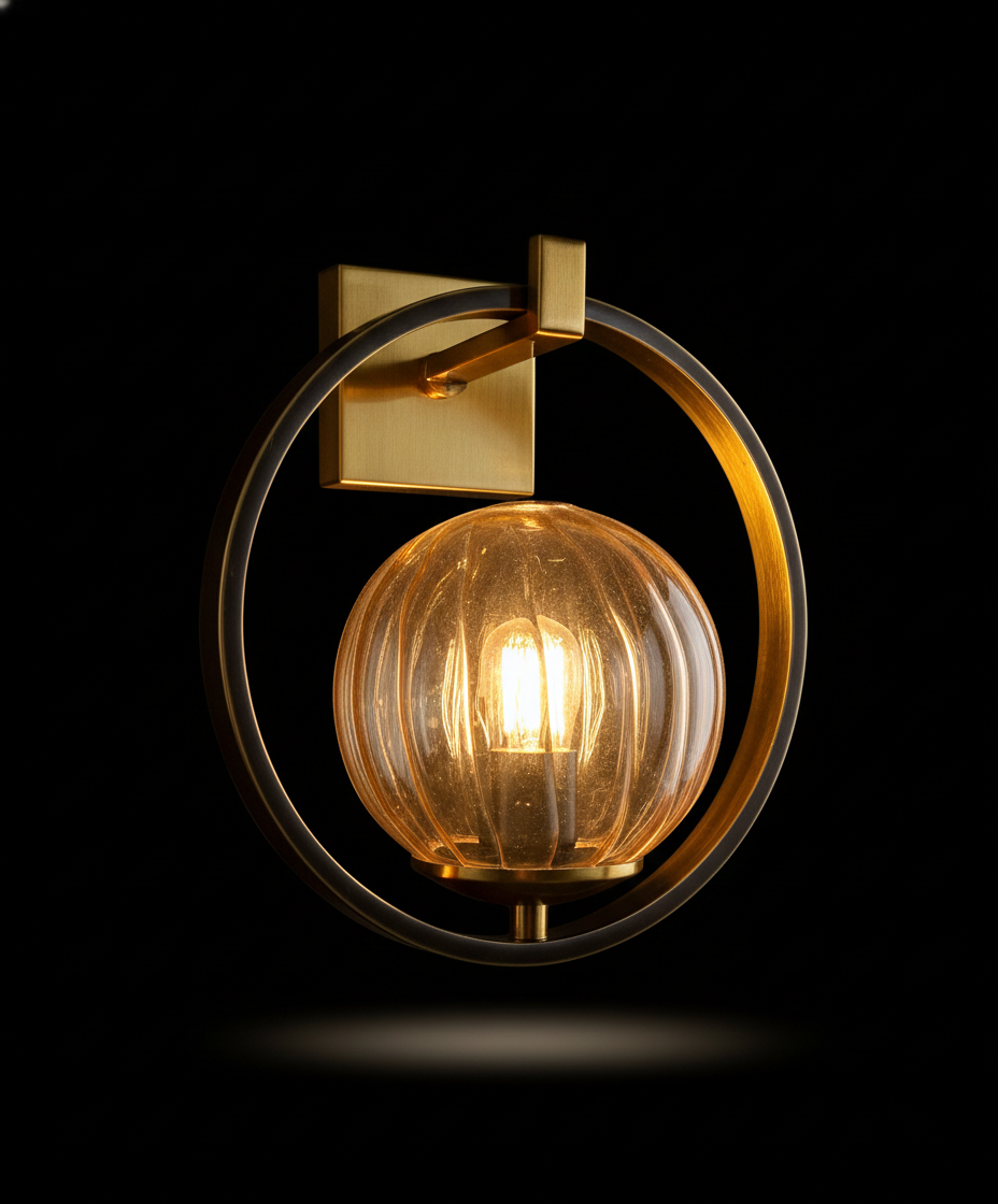 Chakrabimb Amber Ribbed Glass Orb Ring Wall Sconce · Wall Light · SGE-WL-055 · Samrat Glass Emporium