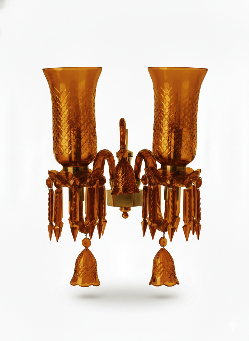 Meher Diamond-Cut Tulip Twin-Light Crystal Wall Sconce — Amber · Wall Light · SGE-WL-069 · Samrat Glass Emporium — view 2