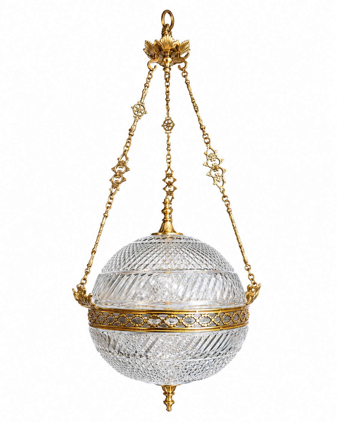 Golak Glass Globe Hanging Light — Diamond-Cut Lotus Tripod · SGE-HL-067 · Samrat Glass Emporium — view 2