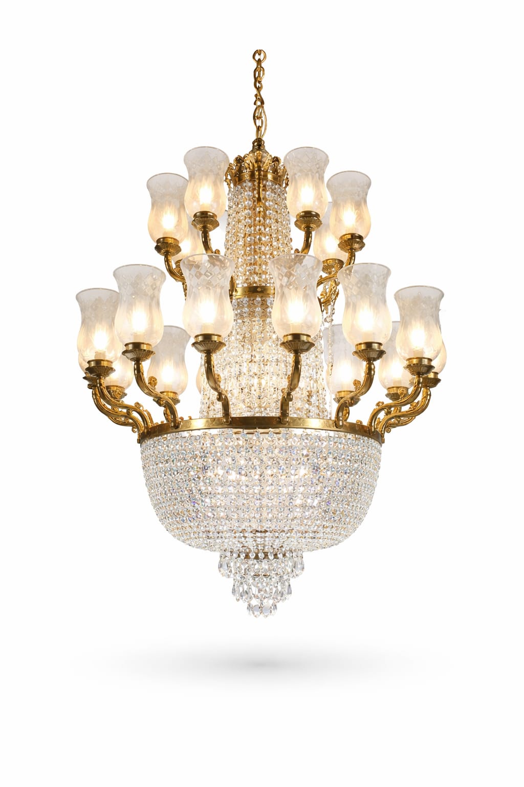 Sheeshmahal Crystal Basket Chandelier — Two-Tier Frosted Tulip · SGE-CH-046 · Samrat Glass Emporium — view 2
