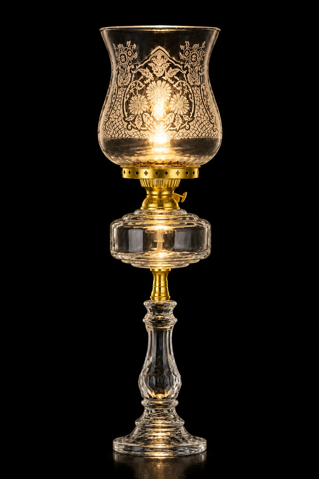 Gulbahar Etched Floral Hurricane Table Lamp — Clear