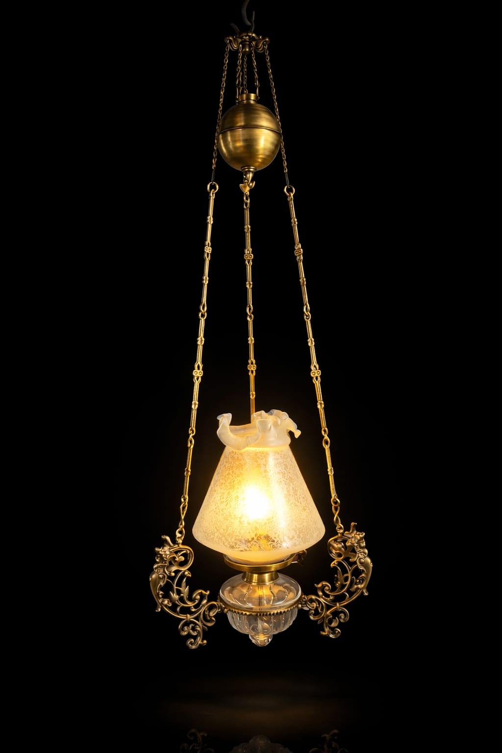 Tula Counterweight Etched Glass Hanging Light — Ruffled Shade · SGE-HL-008 · Samrat Glass Emporium