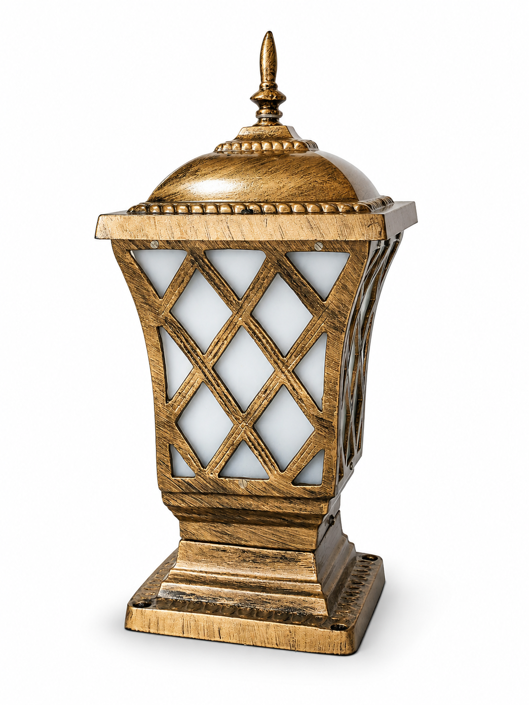 Jharokha Diamond-Lattice Antique-Gold Gate Lantern · Gate Light · SGE-GL-005 · Samrat Glass Emporium — view 2