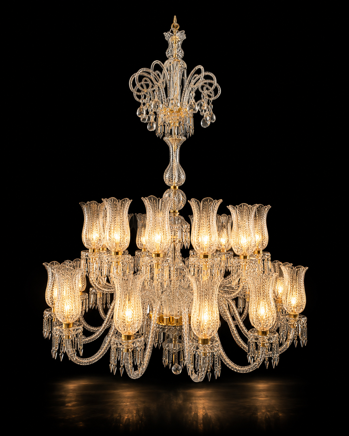 Mayurrekha Feather-Cut Tulip Thirty-Light Two-Tier Crystal Chandelier