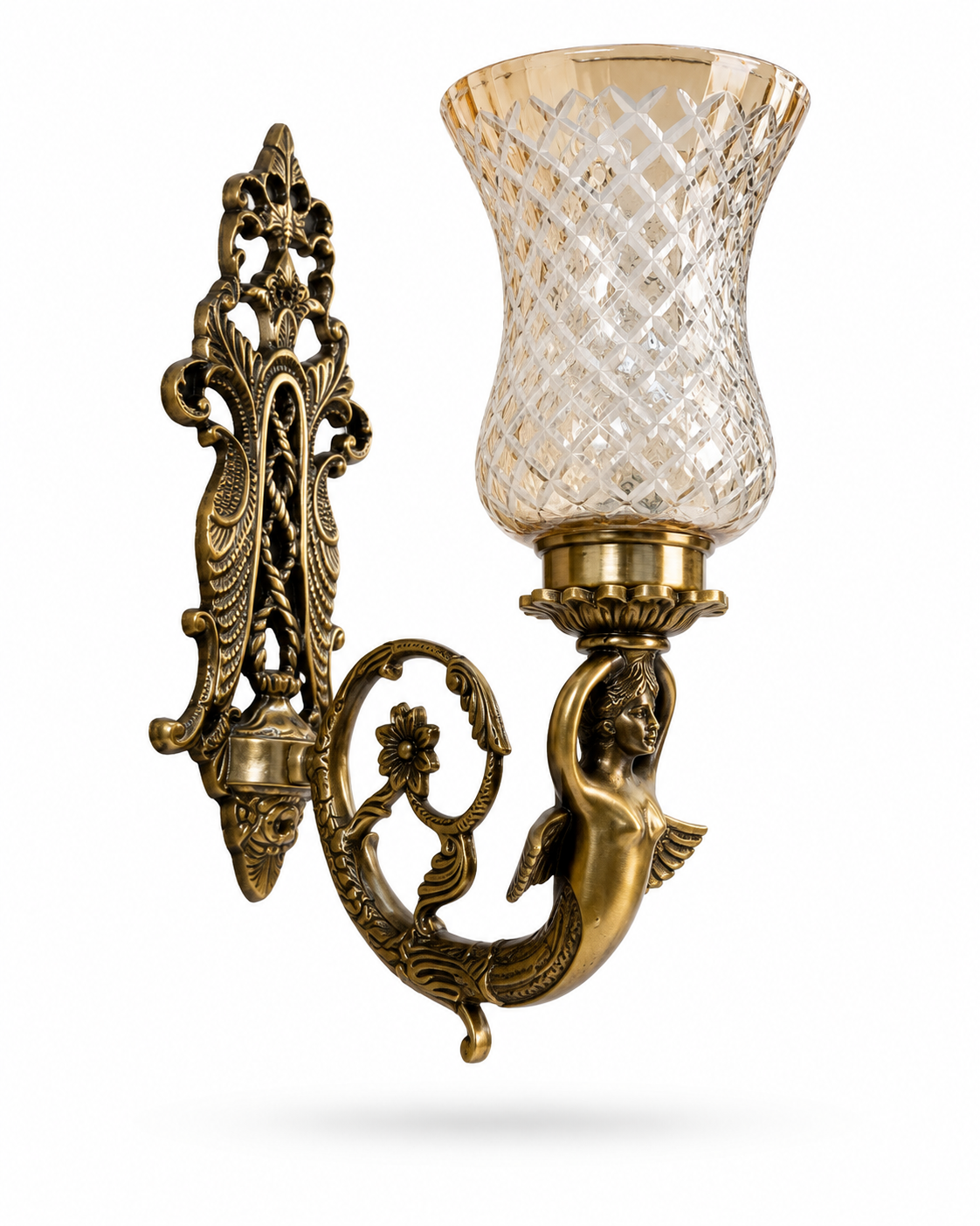 Devangana Sculpted Maiden-Arm Diamond-Lattice Glass Wall Sconce · Wall Light · SGE-WL-120 · Samrat Glass Emporium — view 2