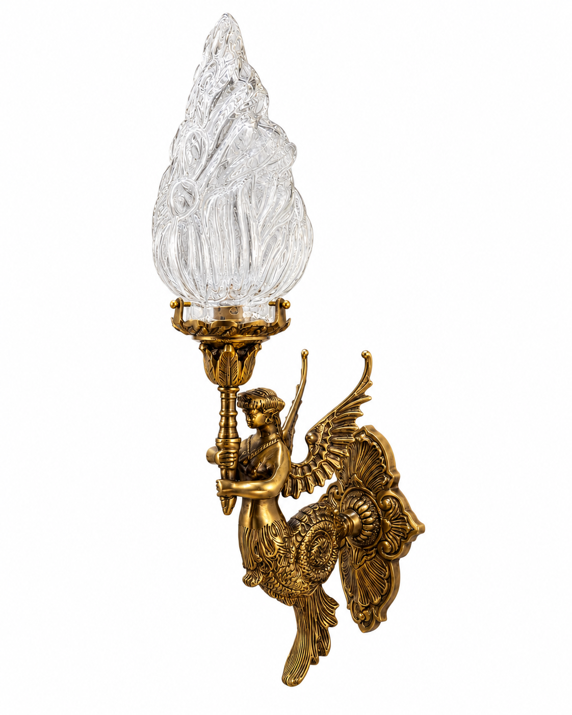 Apsarajyoti Sculpted Winged Maiden Flame-Glass Wall Sconce · Wall Light · SGE-WL-064 · Samrat Glass Emporium — view 2