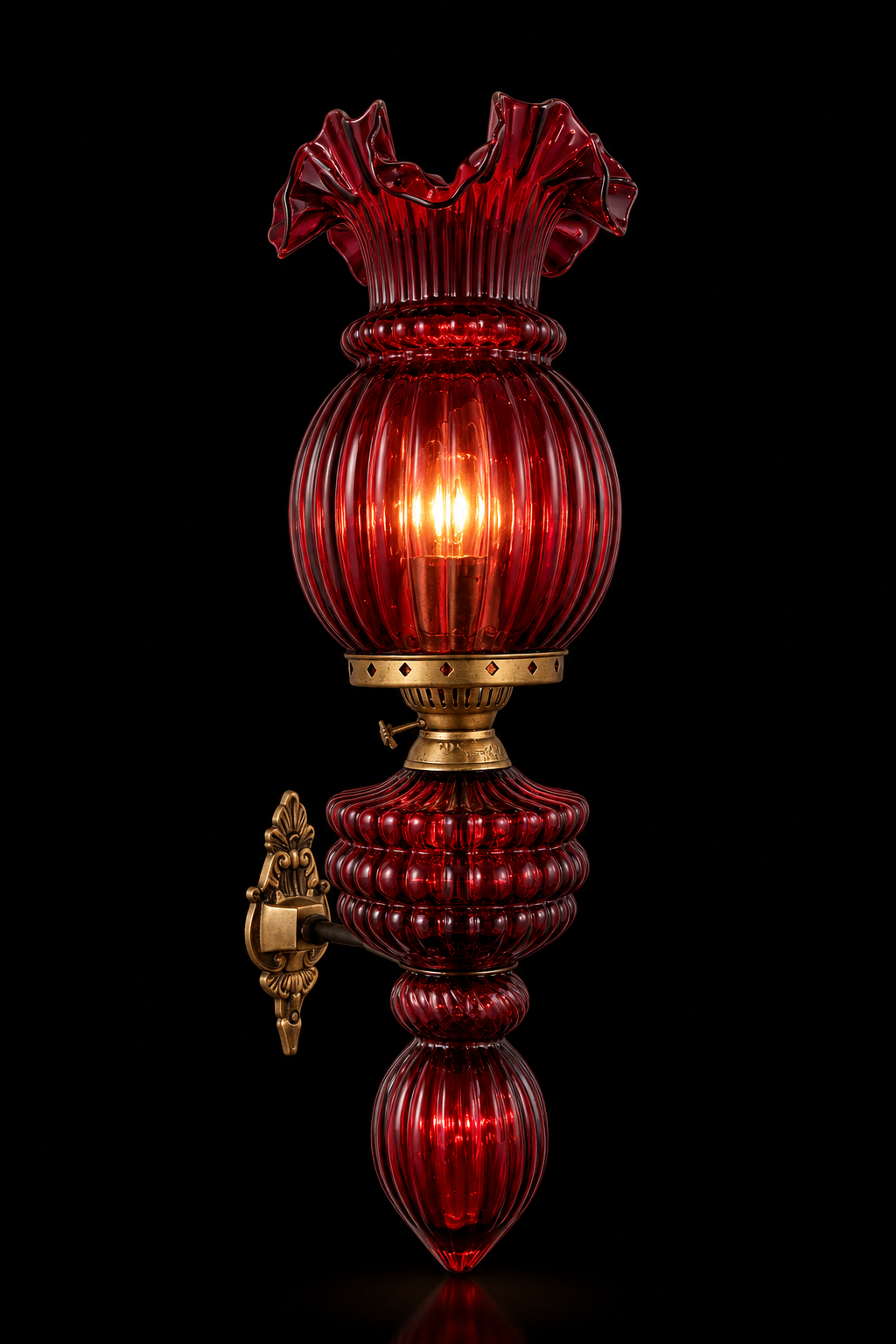Gulzar Ruffled Tulip Single-Light Wall Lamp — Ruby Red · Wall Light · SGE-WL-031 · Samrat Glass Emporium