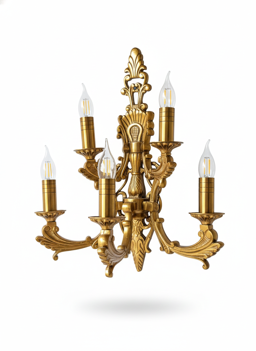 Regal Acanthus Five-Light Antique Brass Wall Sconce · Wall Light · SGE-WL-008 · Samrat Glass Emporium — view 2