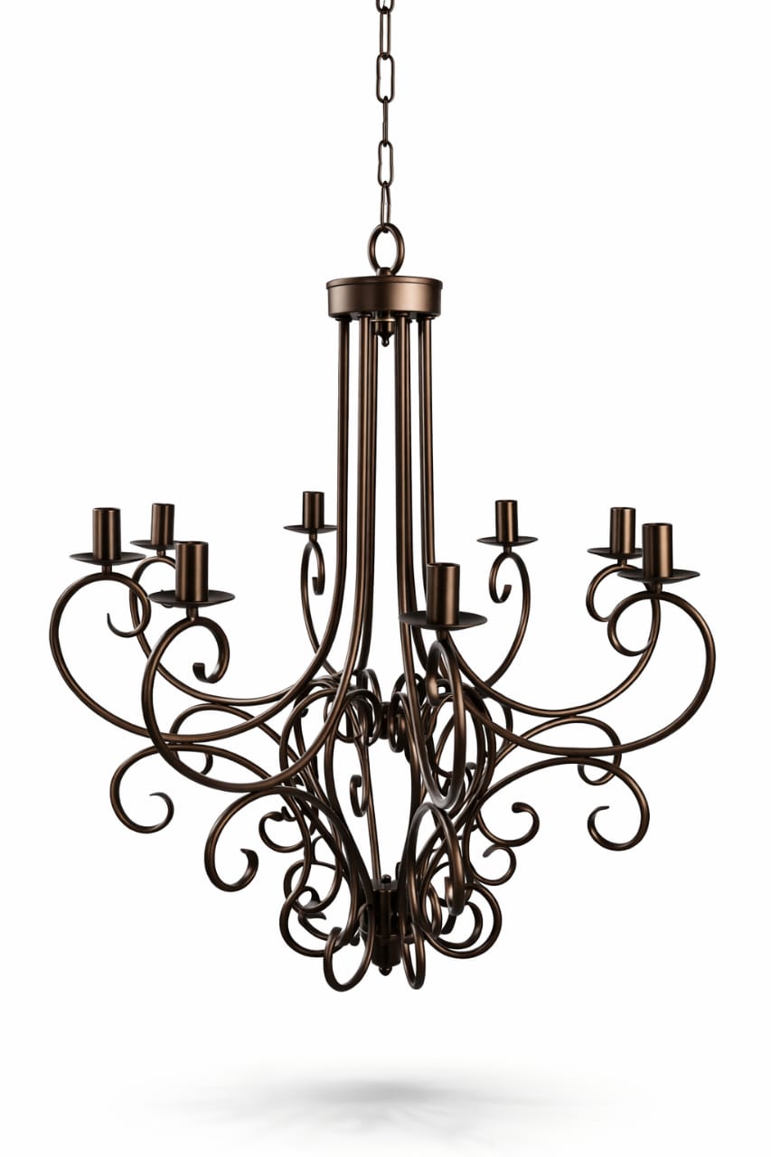 Kundal Scrollwork Eight-Light Antique Bronze Chandelier · SGE-CH-031 · Samrat Glass Emporium — view 2