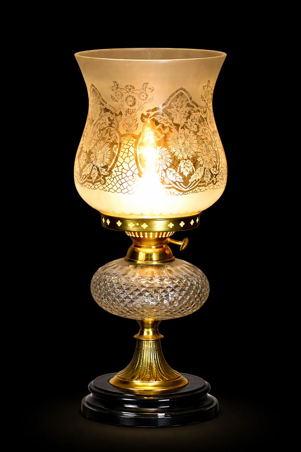 Etched Blossom Frosted Glass Table Lamp
