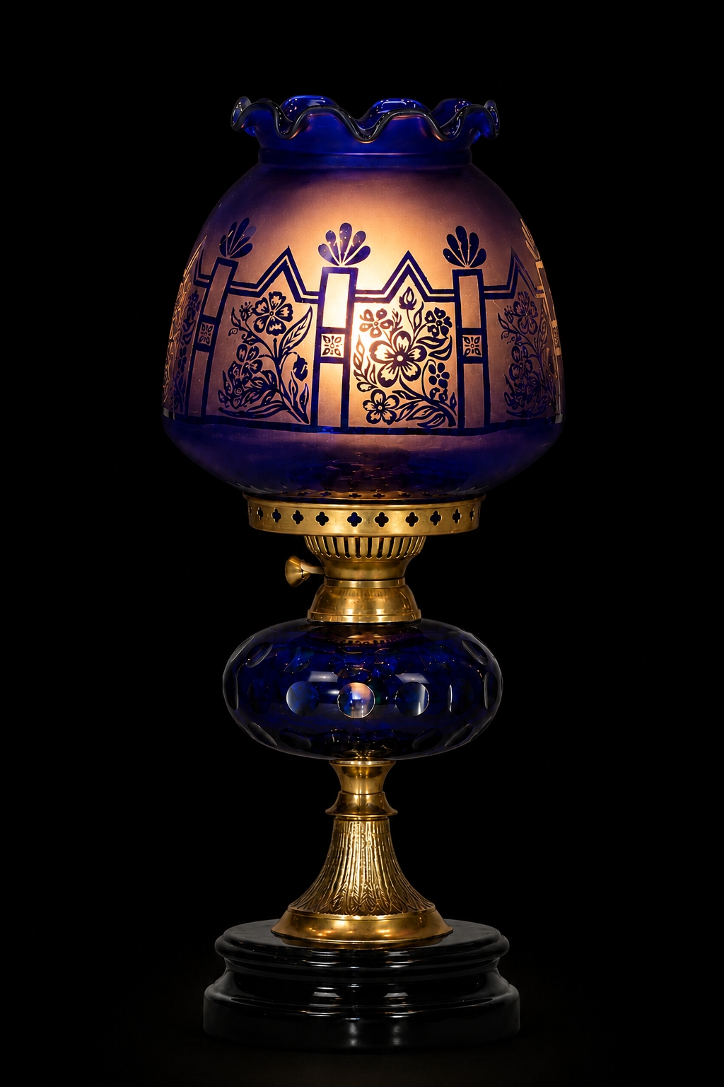 Rangbagh Scalloped Floral Hurricane Table Lamp — Cobalt Dimpled Reservoir