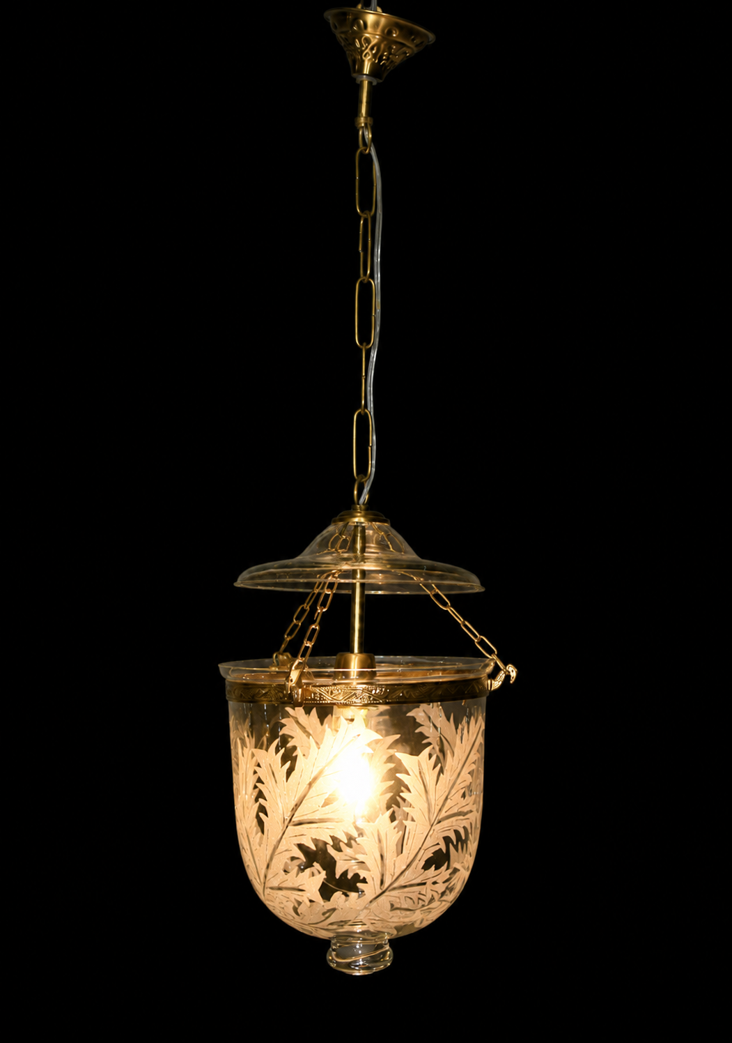 Kandil Bell-Jar Glass Hanging Light — Etched Fern Compact